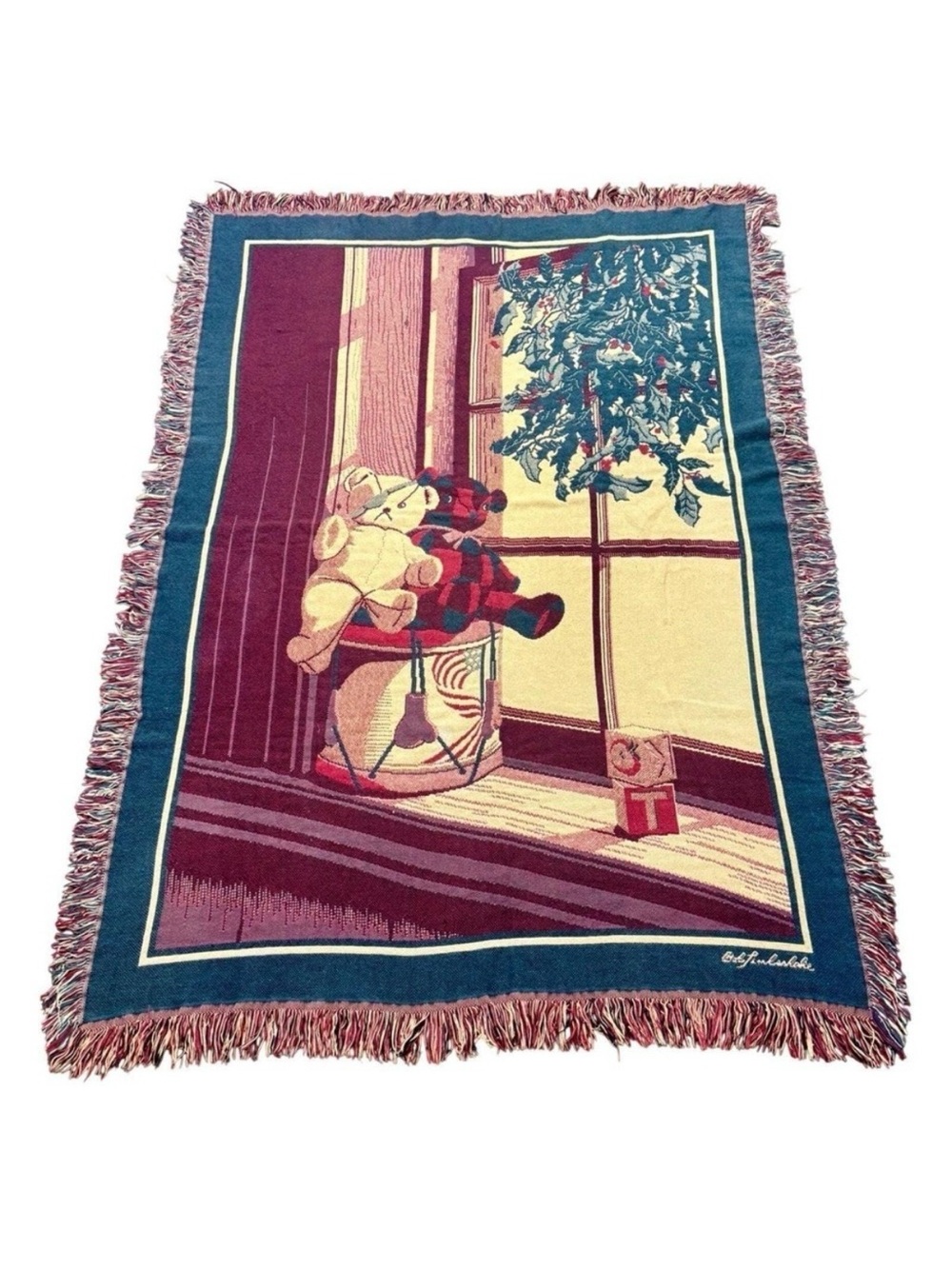 Christmas Throw Blanket Tapestry 
Holidays Teddy Bear Vintage 90s Festive Cozy